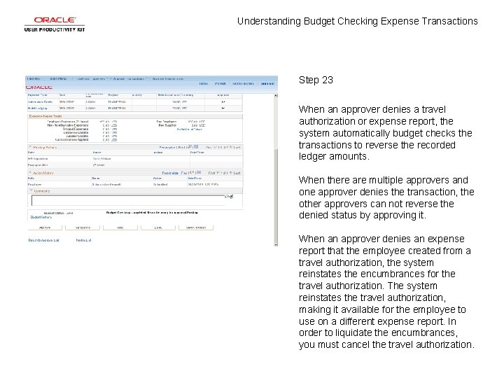 Understanding Budget Checking Expense Transactions Step 23 When an approver denies a travel authorization