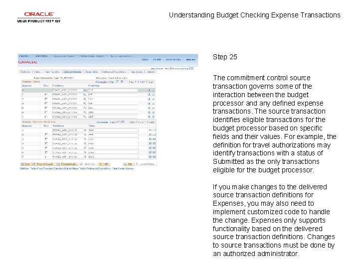 Understanding Budget Checking Expense Transactions Step 25 The commitment control source transaction governs some