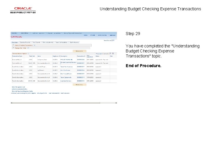 Understanding Budget Checking Expense Transactions Step 29 You have completed the "Understanding Budget Checking
