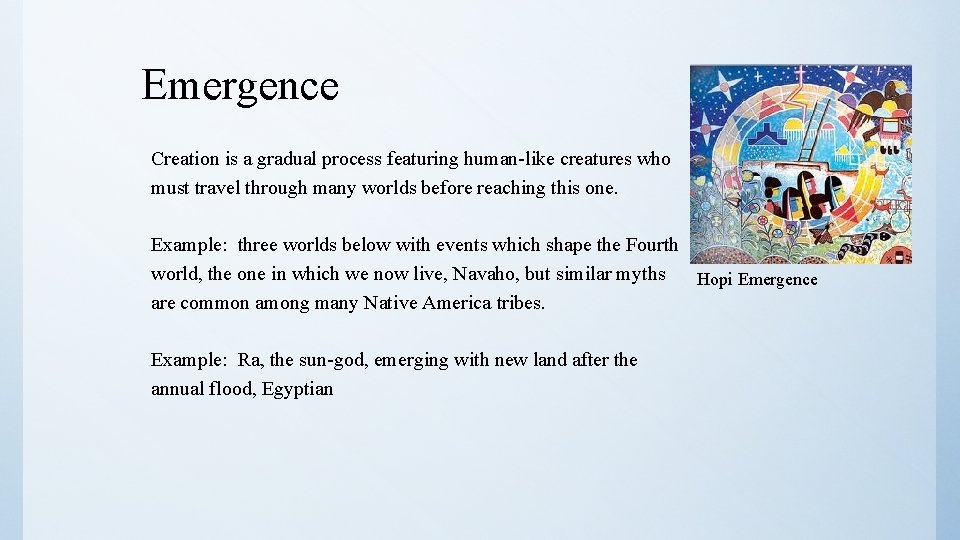 Emergence Creation is a gradual process featuring human-like creatures who must travel through many