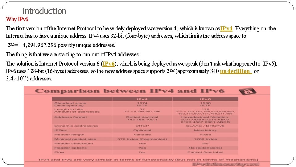Introduction Why IPv 6 The first version of the Internet Protocol to be widely