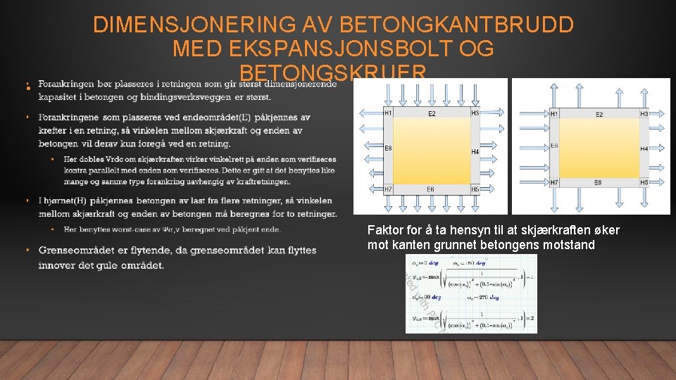  • DIMENSJONERING AV BETONGKANTBRUDD MED EKSPANSJONSBOLT OG BETONGSKRUER Faktor for å ta hensyn