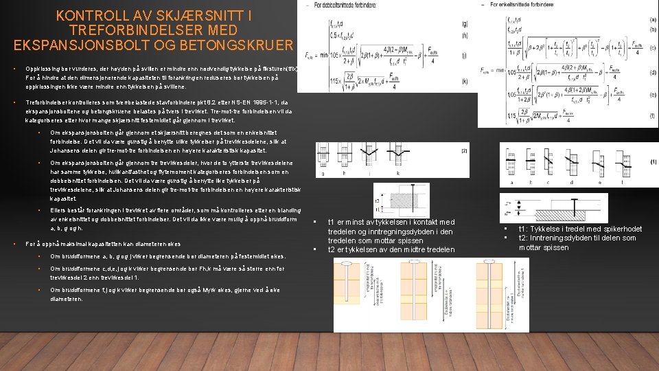 KONTROLL AV SKJÆRSNITT I TREFORBINDELSER MED EKSPANSJONSBOLT OG BETONGSKRUER • Oppklossing bør vurderes, der