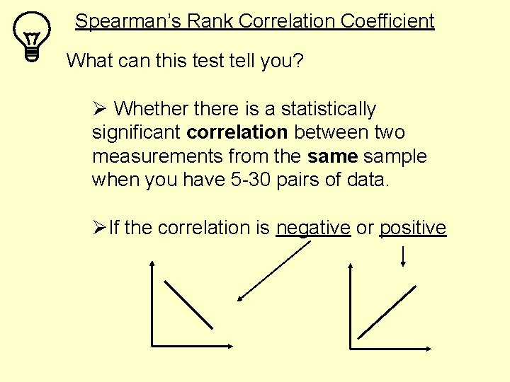 Spearman’s Rank Correlation Coefficient What can this test tell you? Ø Whethere is a