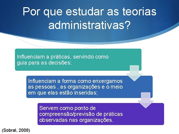 Por que estudar as teorias administrativas? Influenciam a práticas, servindo como guia para as