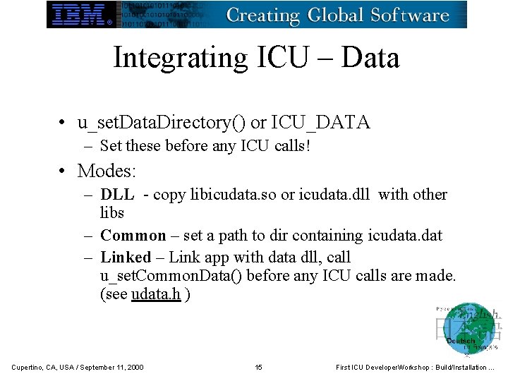 Integrating ICU – Data • u_set. Data. Directory() or ICU_DATA – Set these before