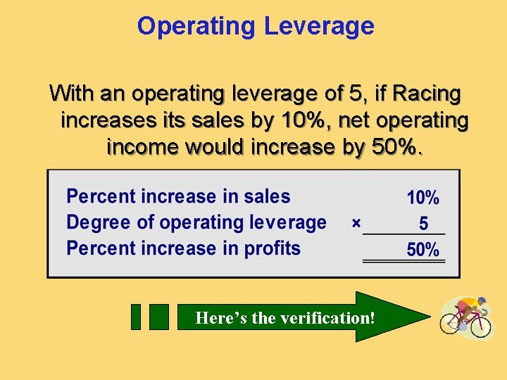 Operating Leverage With an operating leverage of 5, if Racing increases its sales by