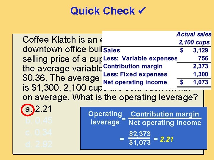 Quick Check Coffee Klatch is an espresso stand in a downtown office building. The