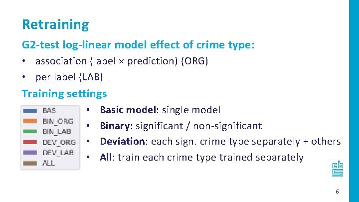 Retraining G 2 -test log-linear model effect of crime type: • association (label ×