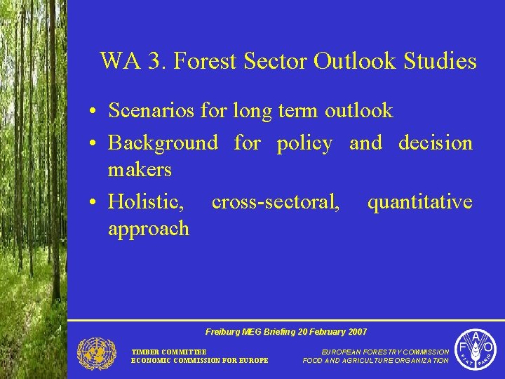 WA 3. Forest Sector Outlook Studies • Scenarios for long term outlook • Background
