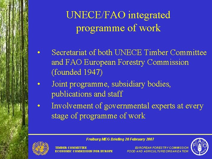 UNECE/FAO integrated programme of work • • • Secretariat of both UNECE Timber Committee
