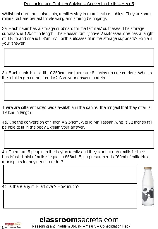 Reasoning and Problem Solving – Converting Units – Year 5 Whilst onboard the cruise