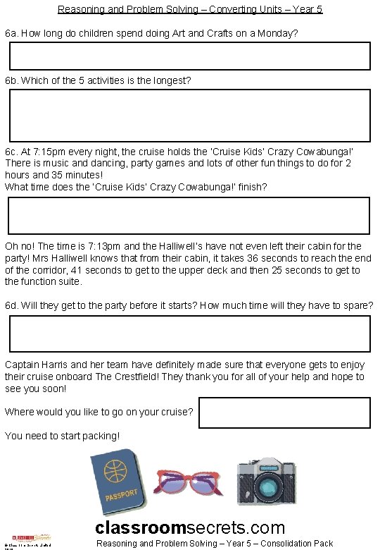 Reasoning and Problem Solving – Converting Units – Year 5 6 a. How long