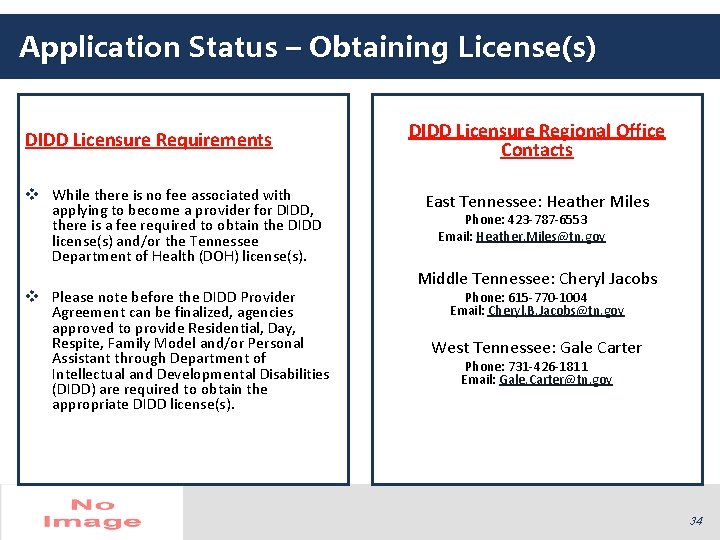 Application Status – Obtaining License(s) DIDD Licensure Requirements v While there is no fee Application Status – Obtaining License(s) DIDD Licensure Requirements v While there is no fee