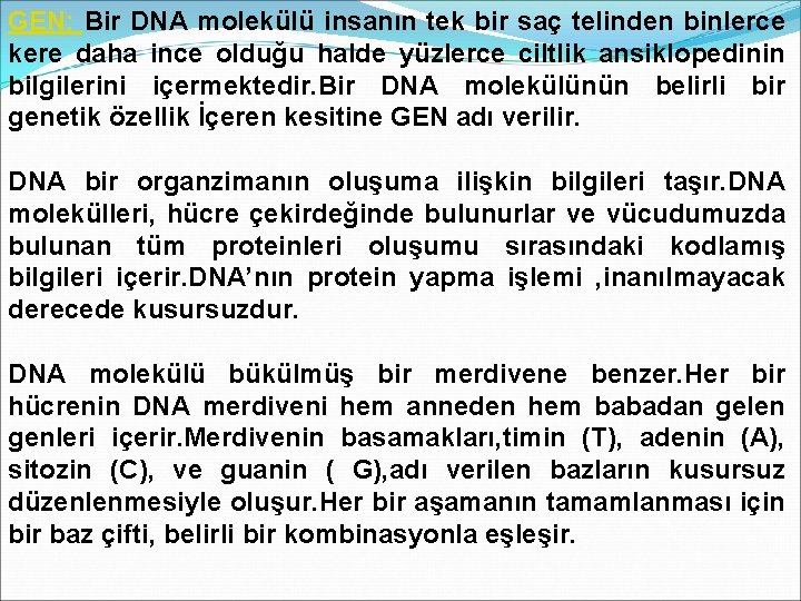 GEN: Bir DNA molekülü insanın tek bir saç telinden binlerce kere daha ince olduğu