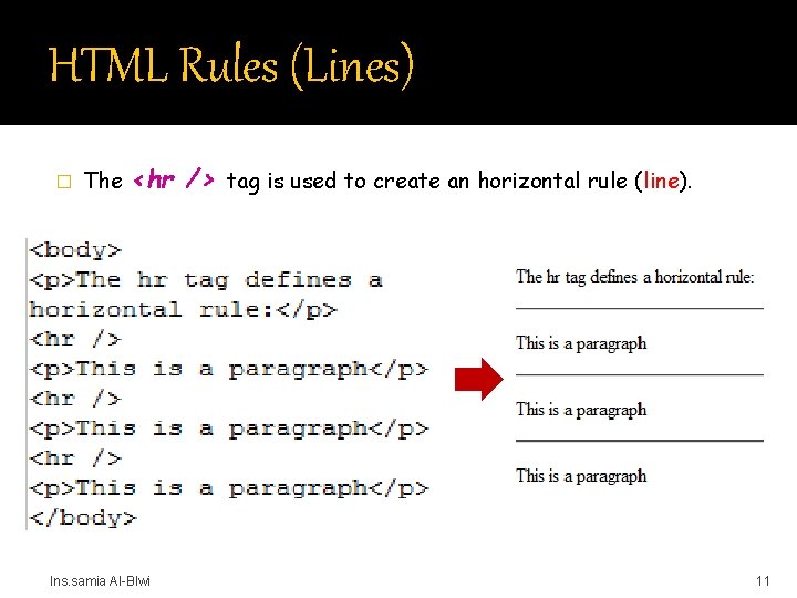HTML Rules (Lines) � The <hr /> tag is used to create an horizontal