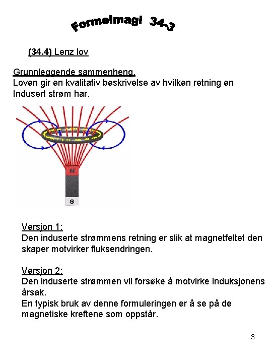 (34. 4) Lenz lov Grunnleggende sammenheng. Loven gir en kvalitativ beskrivelse av hvilken retning