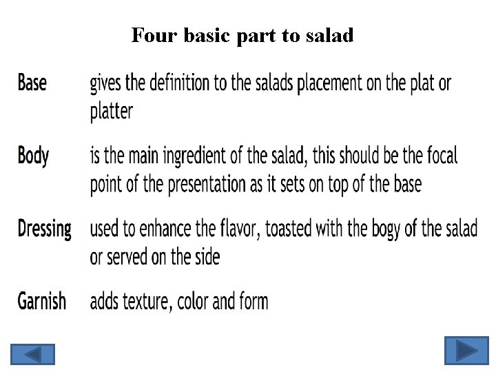 Four basic part to salad 