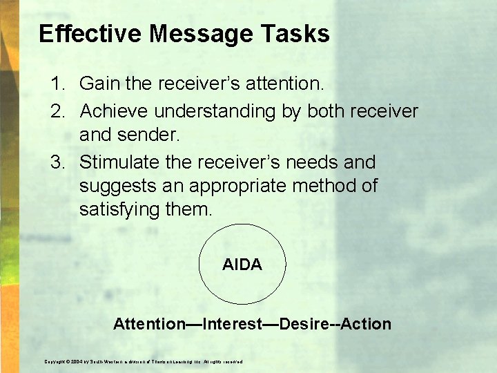 Effective Message Tasks 1. Gain the receiver’s attention. 2. Achieve understanding by both receiver