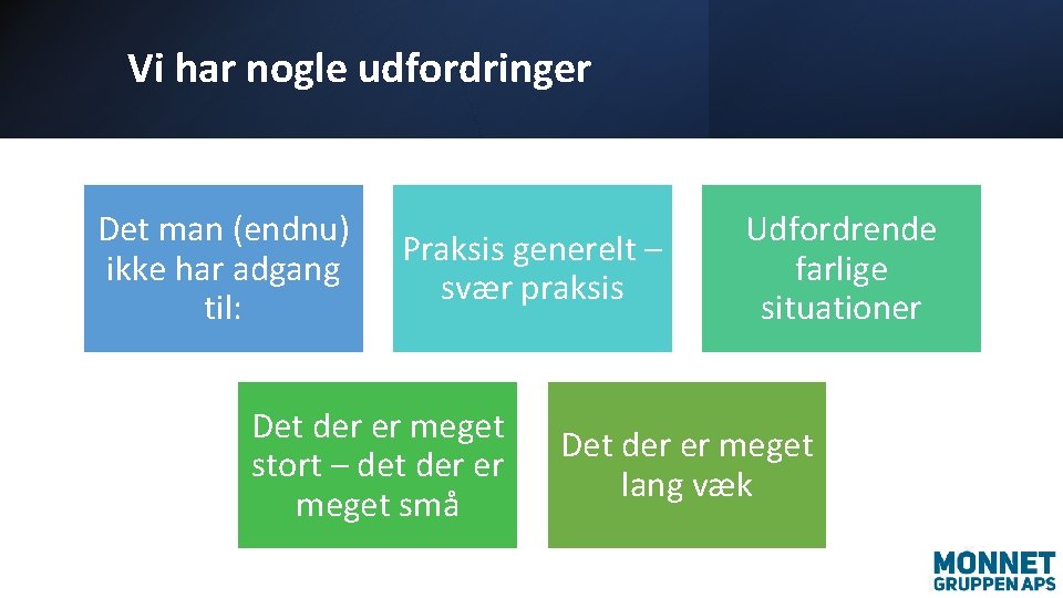 Vi har nogle udfordringer Det man (endnu) ikke har adgang til: Praksis generelt –