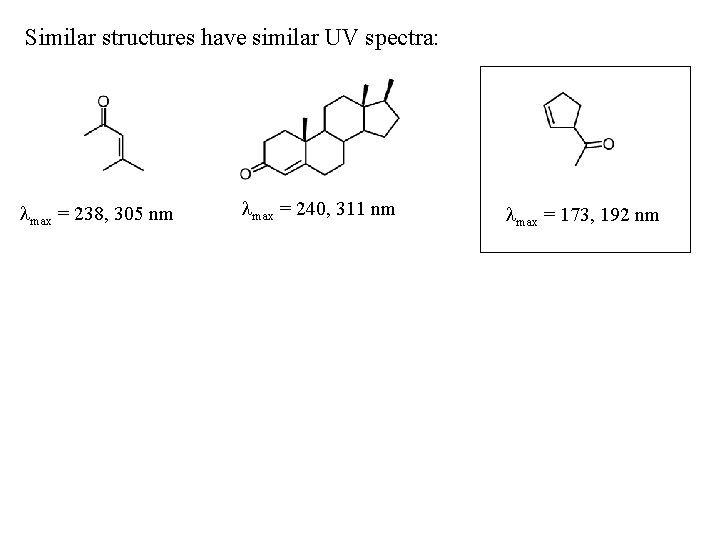 Similar structures have similar UV spectra: max = 238, 305 nm max = 240,