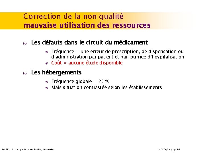 Correction de la non qualité mauvaise utilisation des ressources Les défauts dans le circuit