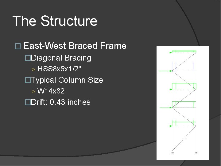 The Structure � East-West Braced Frame �Diagonal Bracing ○ HSS 8 x 6 x
