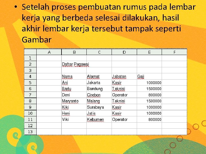  • Setelah proses pembuatan rumus pada lembar kerja yang berbeda selesai dilakukan, hasil