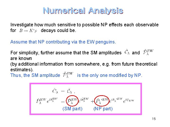 Investigate how much sensitive to possible NP effects each observable for decays could be.