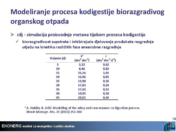 Modeliranje procesa kodigestije biorazgradivog organskog otpada Ø cilj - simulacija proizvodnje metana tijekom procesa