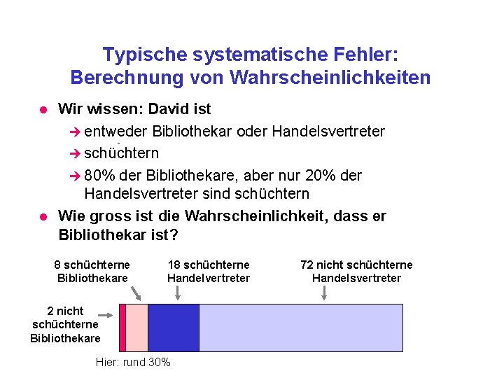 Typische systematische Fehler: Berechnung von Wahrscheinlichkeiten l l Wir wissen: David ist è entweder