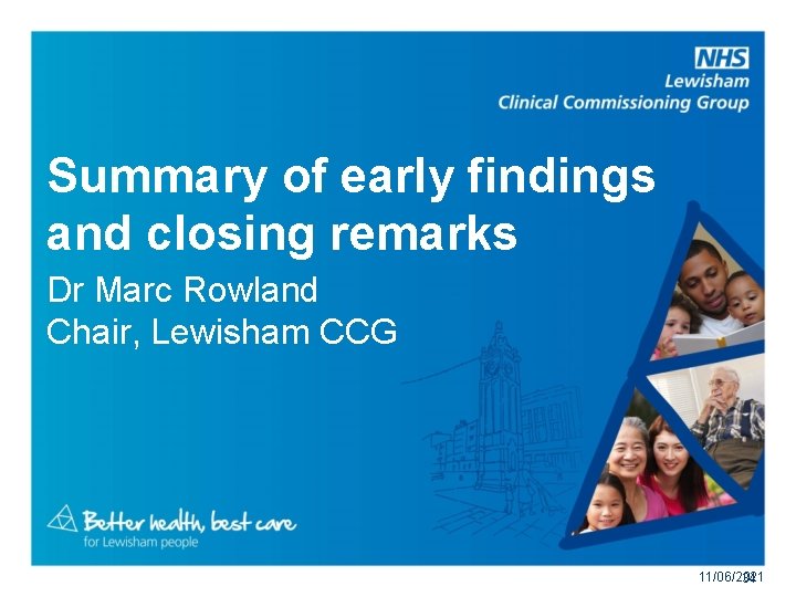 Summary of early findings and closing remarks Dr Marc Rowland Chair, Lewisham CCG 11/06/2021