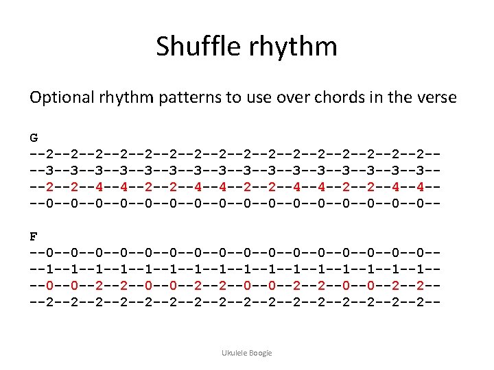 Shuffle rhythm Optional rhythm patterns to use over chords in the verse G --2