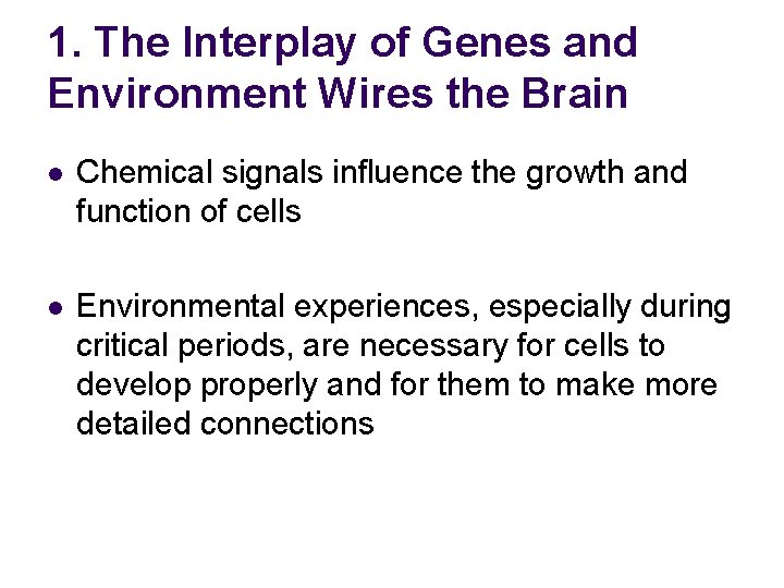 1. The Interplay of Genes and Environment Wires the Brain l Chemical signals influence