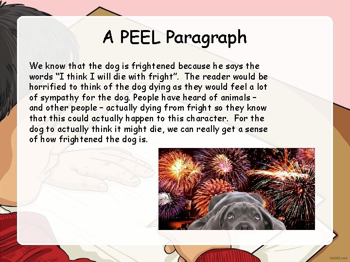 A PEEL Paragraph We know that the dog is frightened because he says the