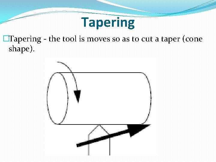 Tapering �Tapering - the tool is moves so as to cut a taper (cone