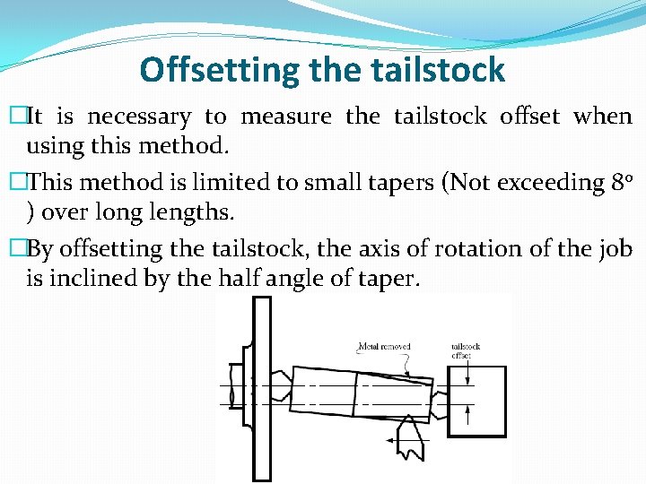 Offsetting the tailstock �It is necessary to measure the tailstock offset when using this