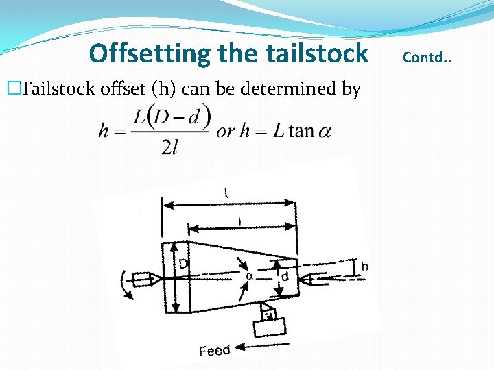 Offsetting the tailstock �Tailstock offset (h) can be determined by Contd. . 