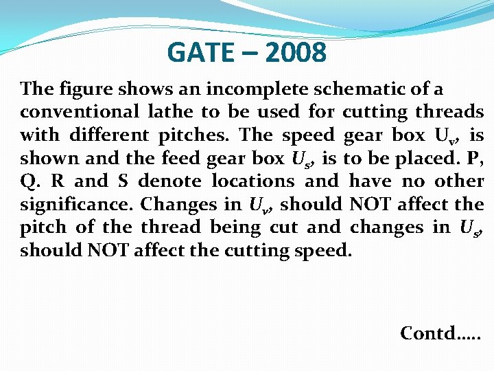 GATE – 2008 The figure shows an incomplete schematic of a conventional lathe to