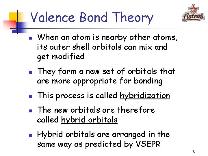 Valence Bond Theory n n n When an atom is nearby other atoms, its