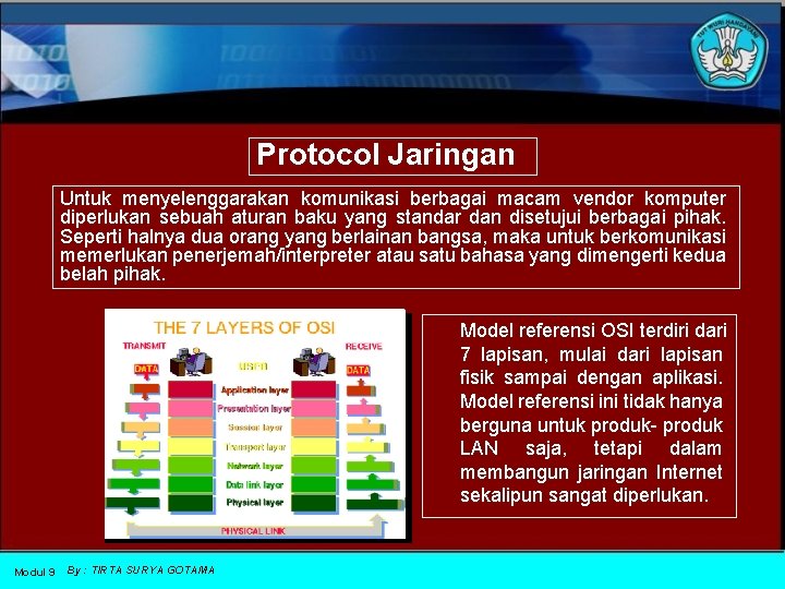 Protocol Jaringan Untuk menyelenggarakan komunikasi berbagai macam vendor komputer diperlukan sebuah aturan baku yang