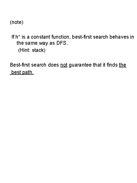 (note) If h* is a constant function, best-first search behaves in the same way