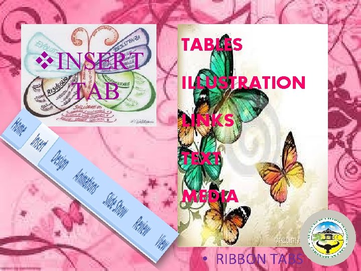 v. INSERT TABLES ILLUSTRATION LINKS TEXT MEDIA • RIBBON TABS 