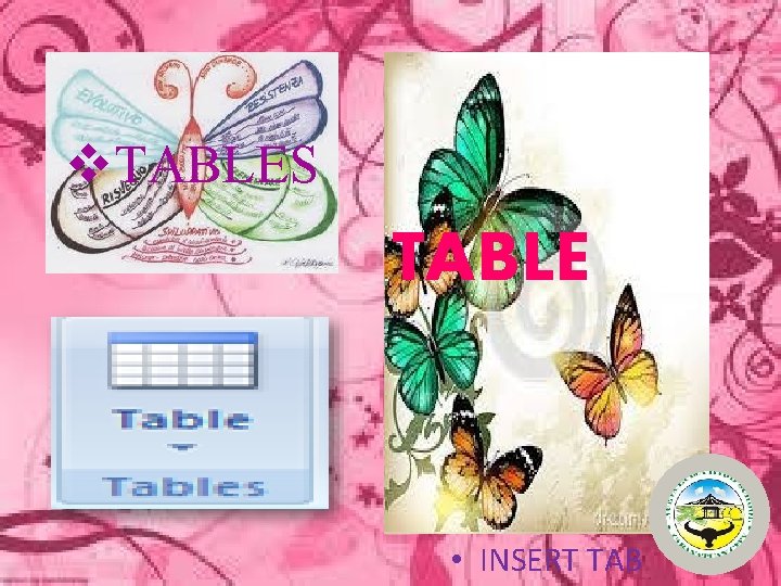 v. TABLES TABLE • INSERT TAB 