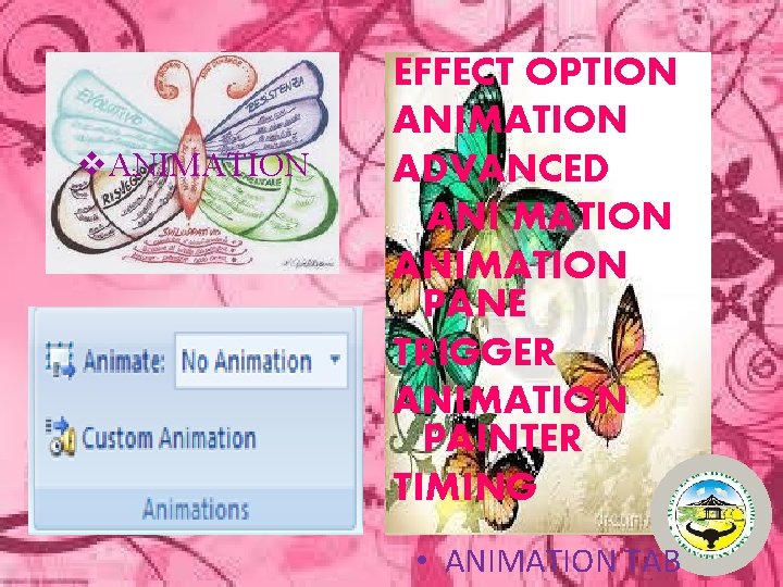 v. ANIMATION EFFECT OPTION ANIMATION ADVANCED ANI MATION ANIMATION PANE TRIGGER ANIMATION PAINTER TIMING