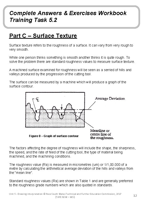 Complete Answers & Exercises Workbook Training Task 5. 2 Part C – Surface Texture