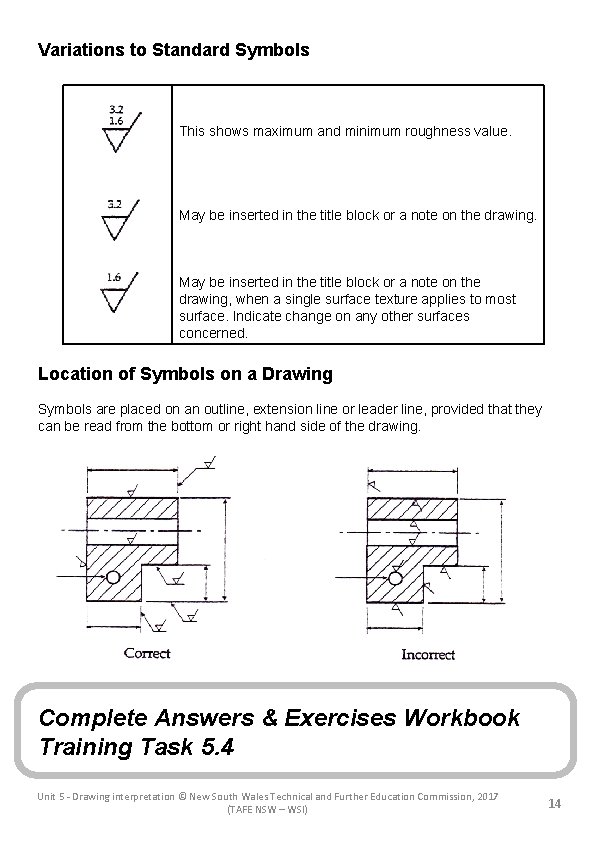 Variations to Standard Symbols This shows maximum and minimum roughness value. May be inserted