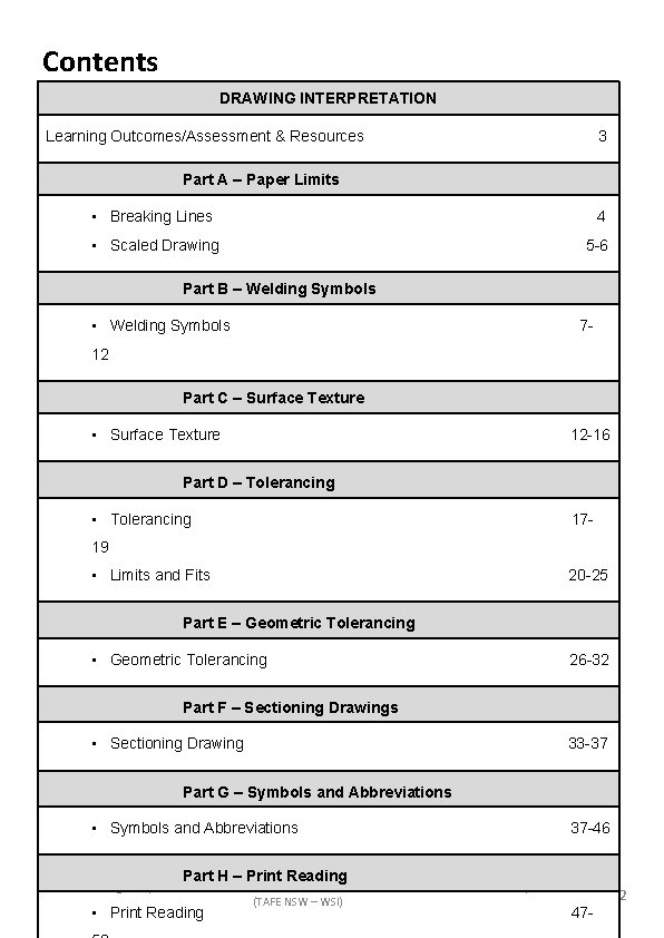 Contents DRAWING INTERPRETATION Learning Outcomes/Assessment & Resources 3 Part A – Paper Limits •