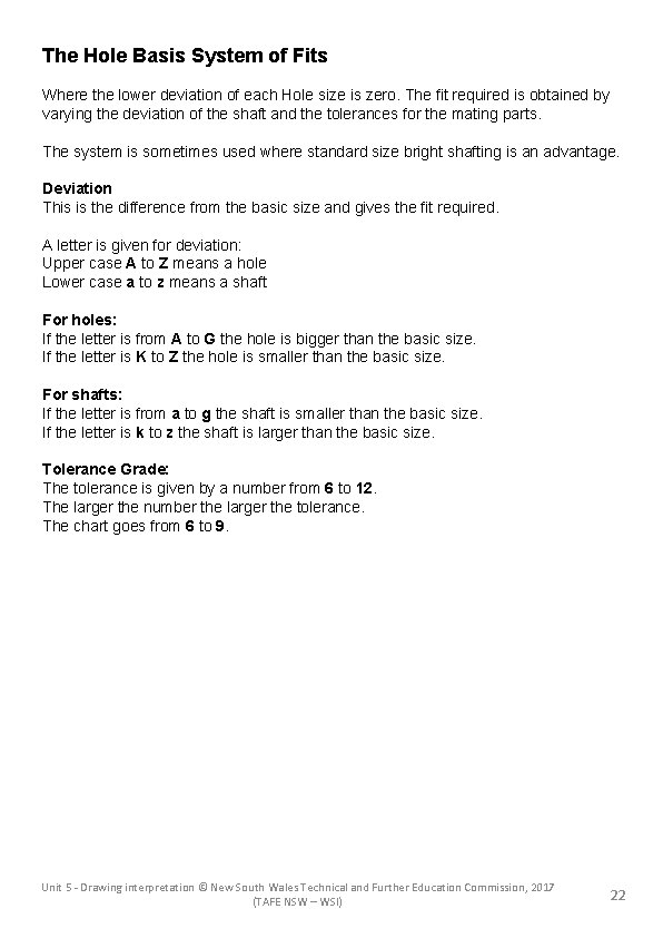 The Hole Basis System of Fits Where the lower deviation of each Hole size
