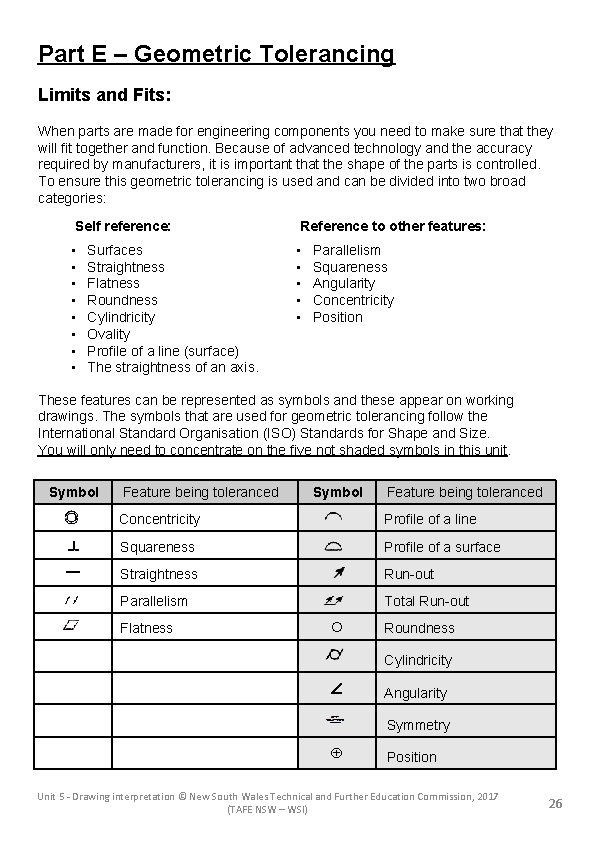 Part E – Geometric Tolerancing Limits and Fits: When parts are made for engineering